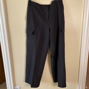 Larry Levine Womens Business Office Striped Pants Black & White Wide Leg Size 8